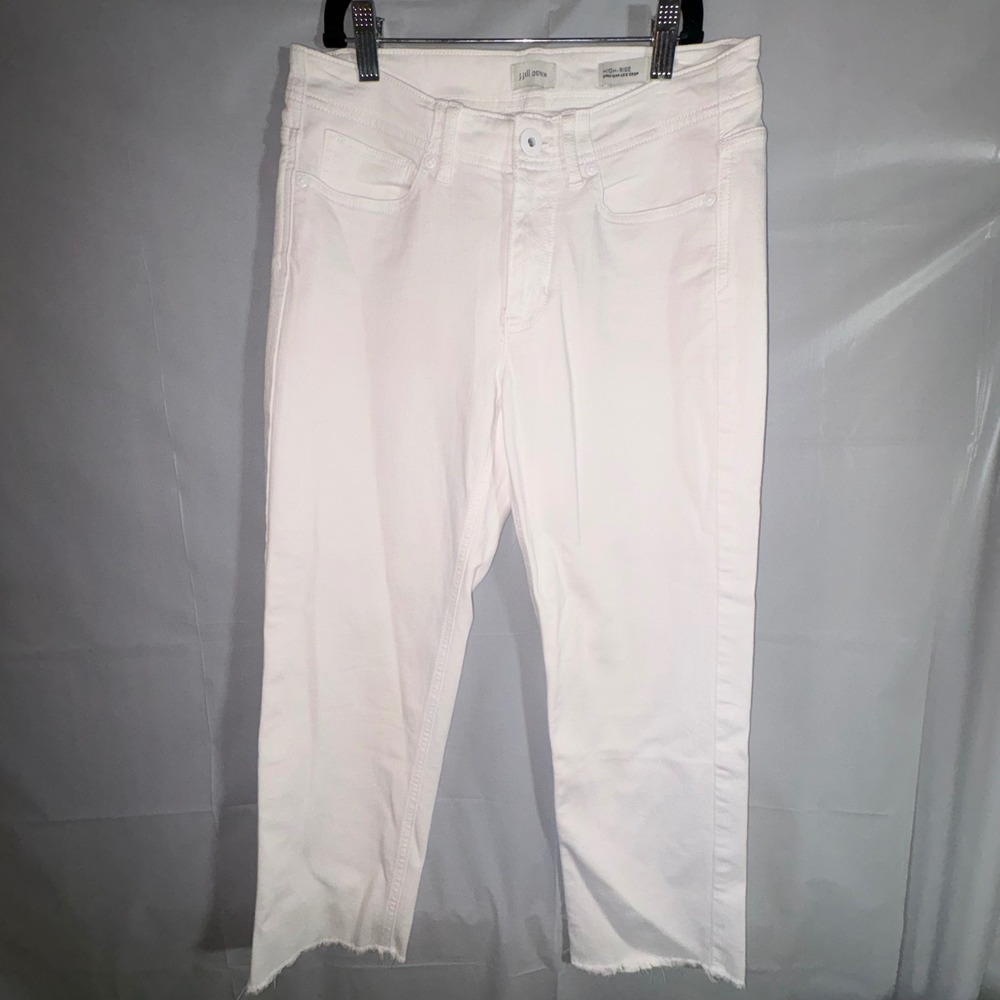 J. Jill Denim Womens White High Rise Straight Leg Crop Raw Hem Jeans 4 Petite